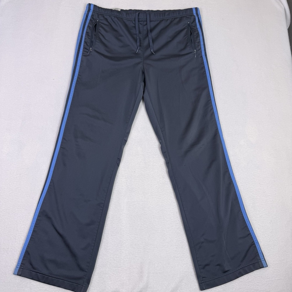 Vintage Adidas Track Pants Medium Grey Blue Stripes Y2K Zip Pockets Mens